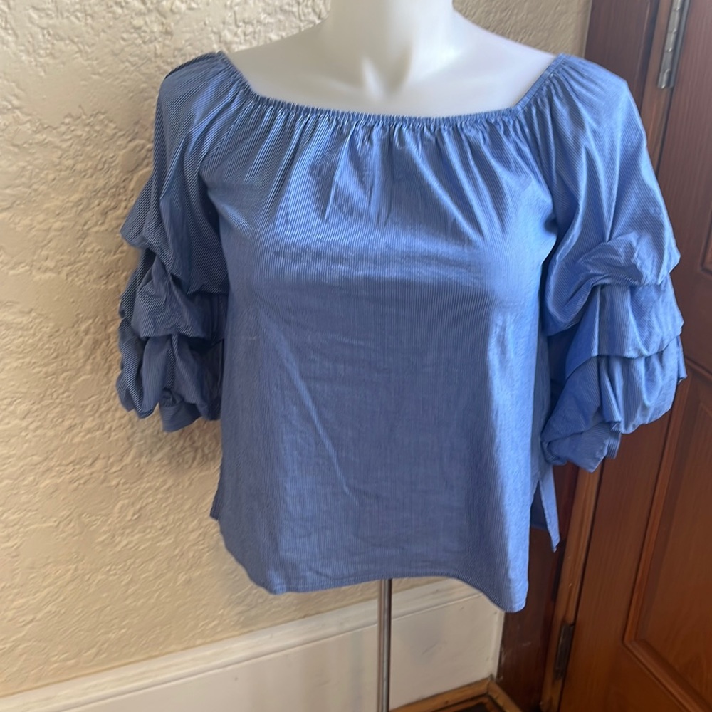 Zara blouse jean blue with white stripes
